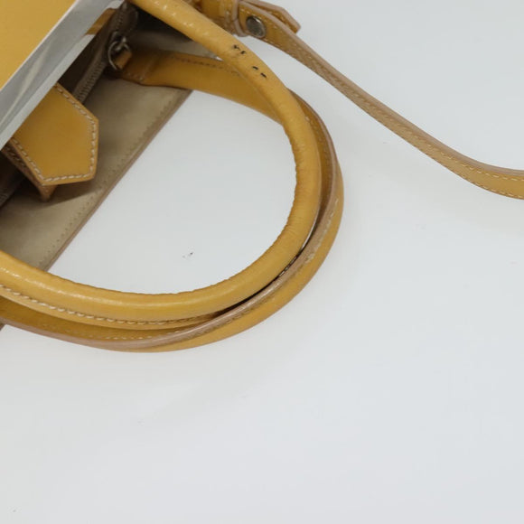 FENDI Hand Bag Leather 2way Yellow Silver Auth bs25136