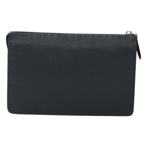 FENDI Celeria Clutch Bag Leather Black Auth bs25137