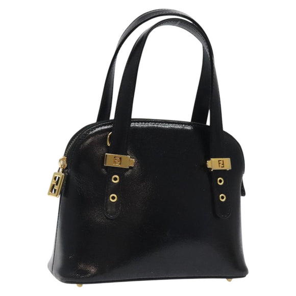 FENDI Hand Bag Leather Black Gold Auth bs25138