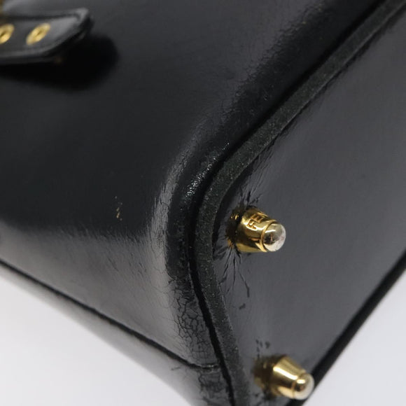 FENDI Hand Bag Leather Black Gold Auth bs25138
