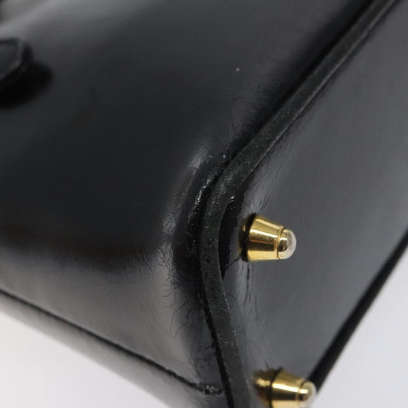 FENDI Hand Bag Leather Black Gold Auth bs25138