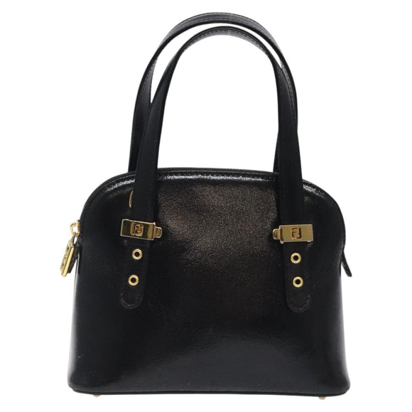 FENDI Hand Bag Leather Black Gold Auth bs25138