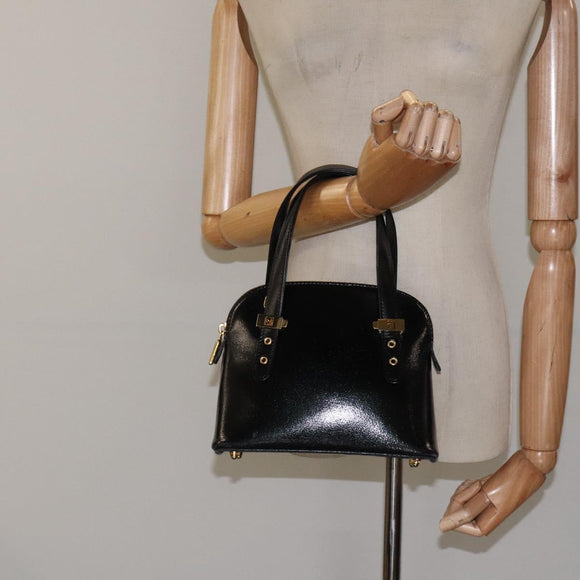 FENDI Hand Bag Leather Black Gold Auth bs25138