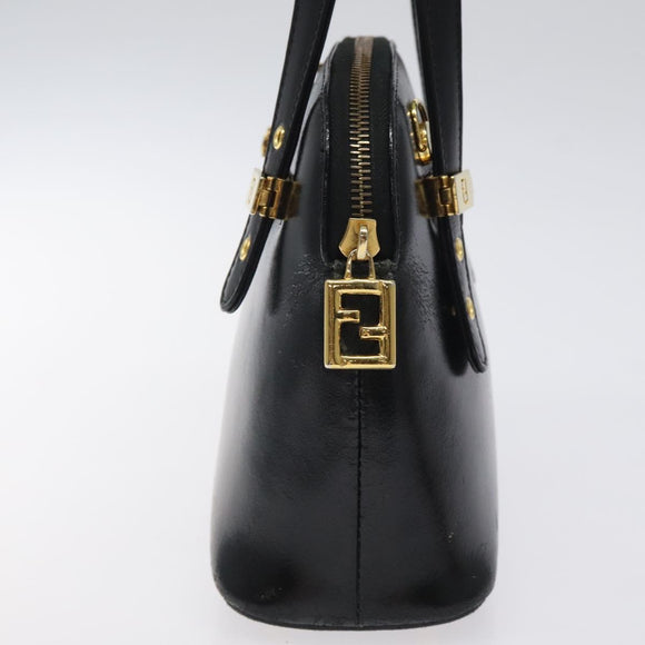 FENDI Hand Bag Leather Black Gold Auth bs25138