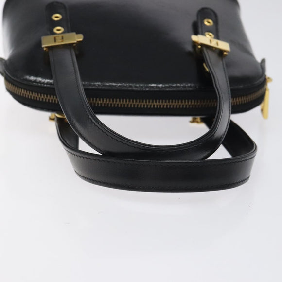 FENDI Hand Bag Leather Black Gold Auth bs25138