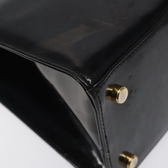 Salvatore Ferragamo Shoulder Bag Enamel Black Gold Auth bs25142