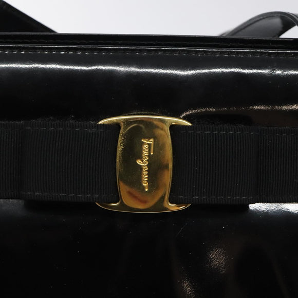 Salvatore Ferragamo Shoulder Bag Enamel Black Gold Auth bs25142