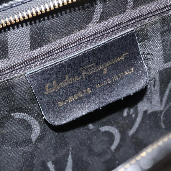 Salvatore Ferragamo Shoulder Bag Enamel Black Gold Auth bs25142