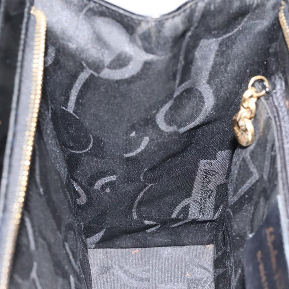 Salvatore Ferragamo Shoulder Bag Enamel Black Gold Auth bs25142