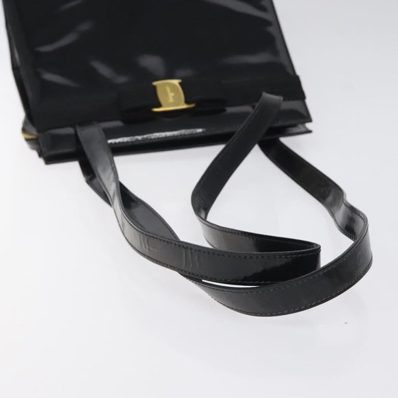 Salvatore Ferragamo Shoulder Bag Enamel Black Gold Auth bs25142