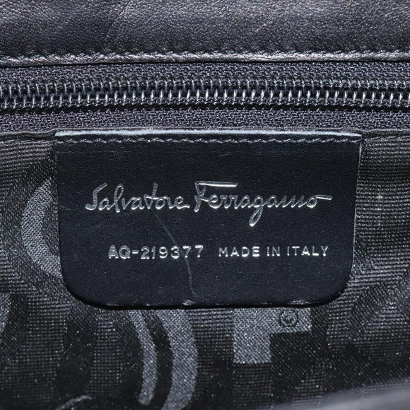 Salvatore Ferragamo Shoulder Bag Leather Black Silver Auth bs25143