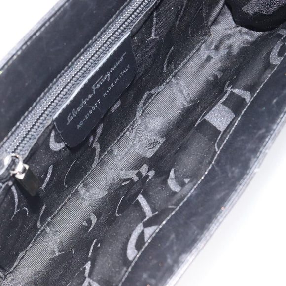 Salvatore Ferragamo Shoulder Bag Leather Black Silver Auth bs25143