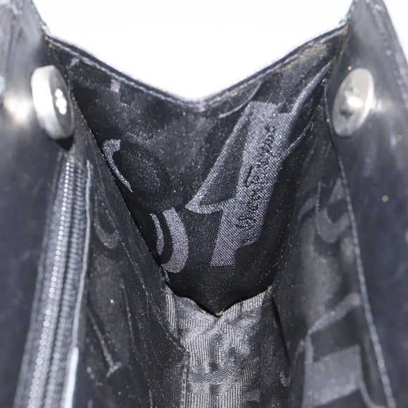 Salvatore Ferragamo Shoulder Bag Leather Black Silver Auth bs25143