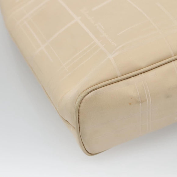 Salvatore Ferragamo Shoulder Bag Canvas Beige Silver Auth bs25144