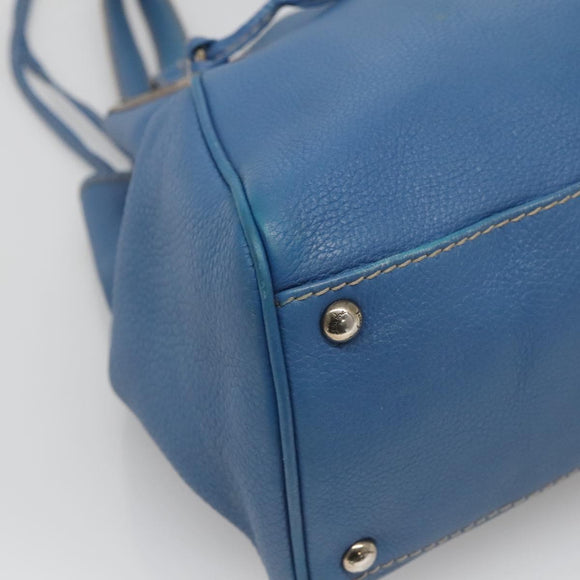 Salvatore Ferragamo Gancini Shoulder Bag Leather Blue Silver Auth bs25145