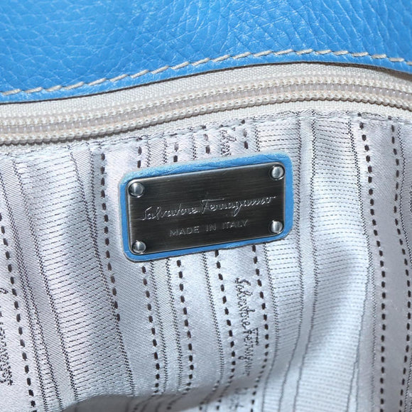 Salvatore Ferragamo Gancini Shoulder Bag Leather Blue Silver Auth bs25145