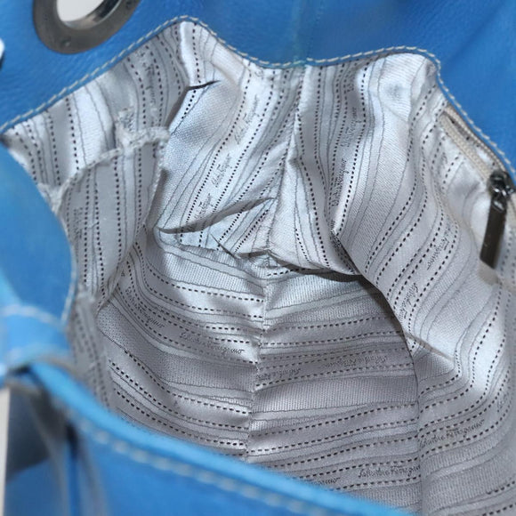 Salvatore Ferragamo Gancini Shoulder Bag Leather Blue Silver Auth bs25145