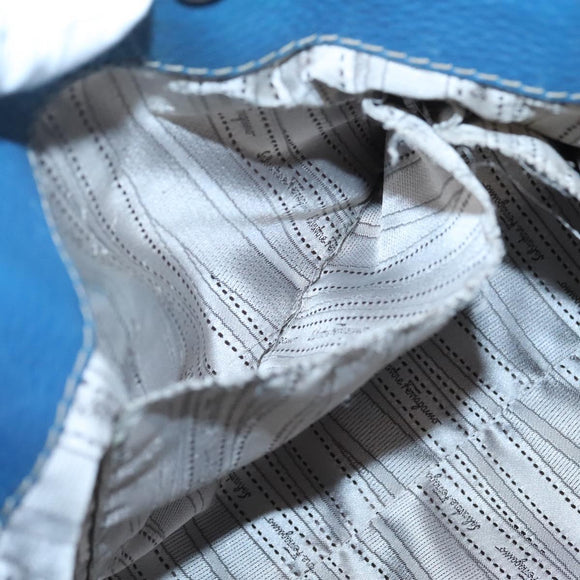 Salvatore Ferragamo Gancini Shoulder Bag Leather Blue Silver Auth bs25145