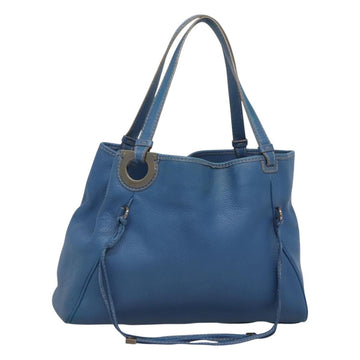 Salvatore Ferragamo Gancini Shoulder Bag Leather Blue Silver Auth bs25145