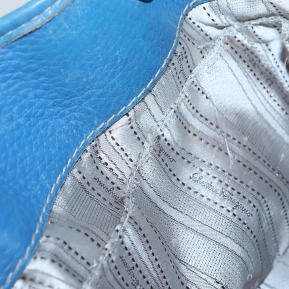 Salvatore Ferragamo Gancini Shoulder Bag Leather Blue Silver Auth bs25145