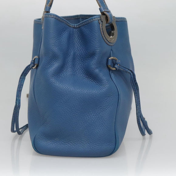 Salvatore Ferragamo Gancini Shoulder Bag Leather Blue Silver Auth bs25145