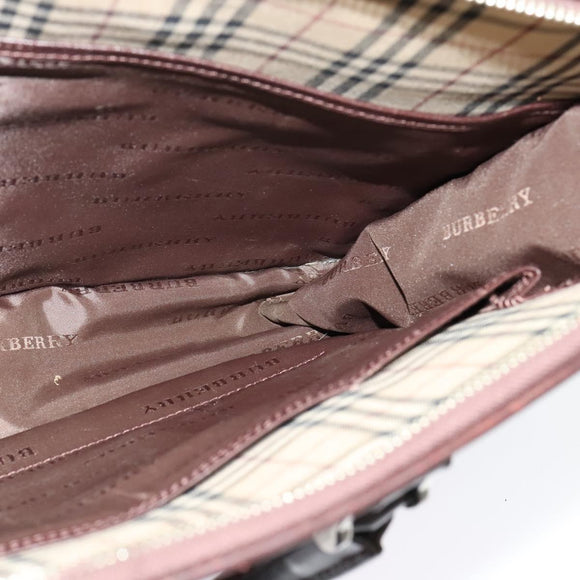 BURBERRY Hand Bag Nylon 2way Brown Silver Auth bs25146