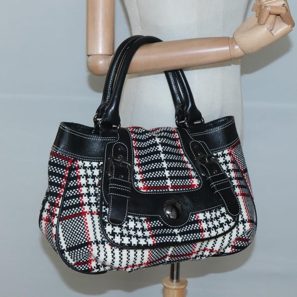 BURBERRY Nova Check Blue Label Hand Bag Wool Black Auth bs25149