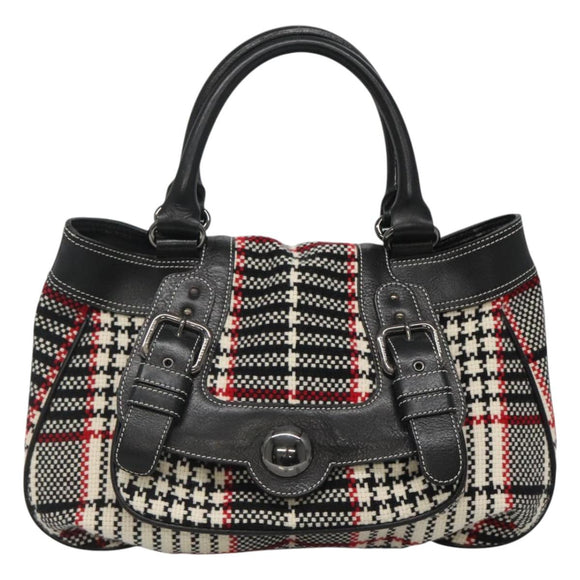 BURBERRY Nova Check Blue Label Hand Bag Wool Black Auth bs25149