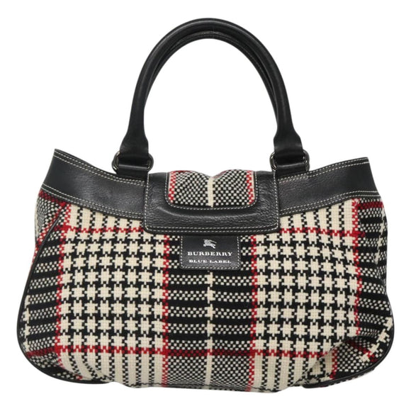 BURBERRY Nova Check Blue Label Hand Bag Wool Black Auth bs25149