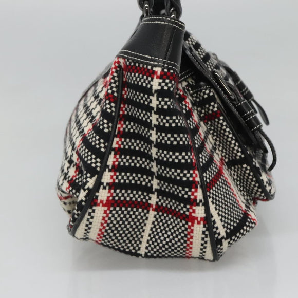 BURBERRY Nova Check Blue Label Hand Bag Wool Black Auth bs25149