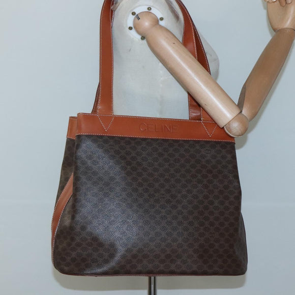 CELINE Macadam Canvas Shoulder Bag PVC Leather Brown Gold Auth bs25160