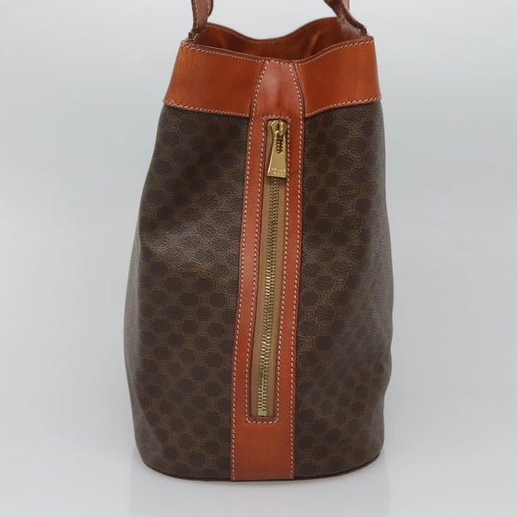 CELINE Macadam Canvas Shoulder Bag PVC Leather Brown Gold Auth bs25160
