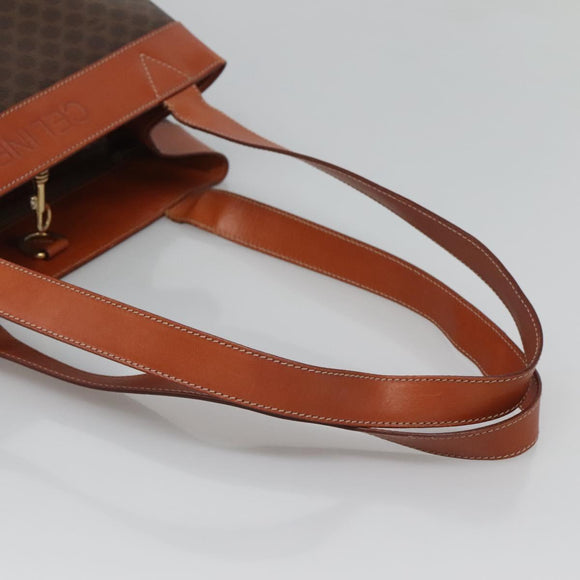 CELINE Macadam Canvas Shoulder Bag PVC Leather Brown Gold Auth bs25160