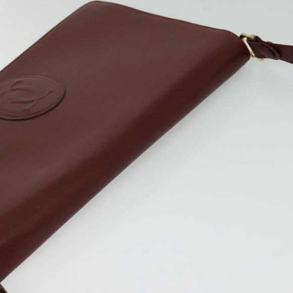 CARTIER Must Line Shoulder Bag Leather Bordeaux Gold Auth bs25166