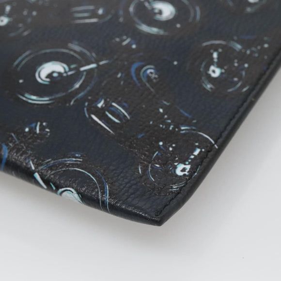 Salvatore Ferragamo Clutch Bag Leather Black Silver Auth bs25187