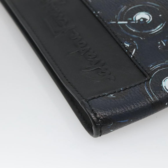 Salvatore Ferragamo Clutch Bag Leather Black Silver Auth bs25187