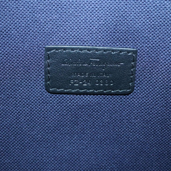 Salvatore Ferragamo Clutch Bag Leather Black Silver Auth bs25187