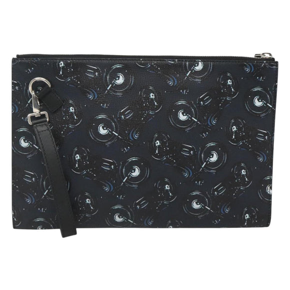 Salvatore Ferragamo Clutch Bag Leather Black Silver Auth bs25187