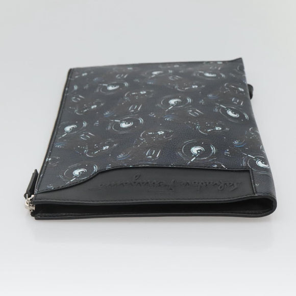 Salvatore Ferragamo Clutch Bag Leather Black Silver Auth bs25187