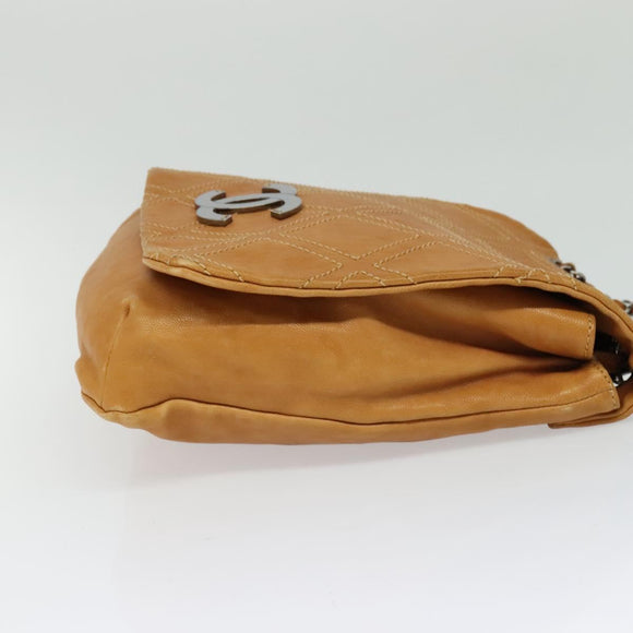 CHANEL Chain Shoulder Bag Leather Brown Silver CC Auth bs25207