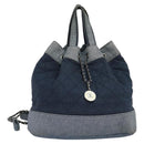 CHANEL Chain Hand Bag Canvas Blue Silver CC Auth bs25208-1