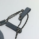 CHANEL Chain Hand Bag Canvas Blue Silver CC Auth bs25208-14