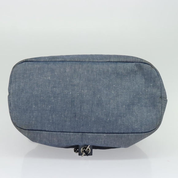 CHANEL Chain Hand Bag Canvas Blue Silver CC Auth bs25208