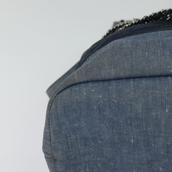 CHANEL Chain Hand Bag Canvas Blue Silver CC Auth bs25208