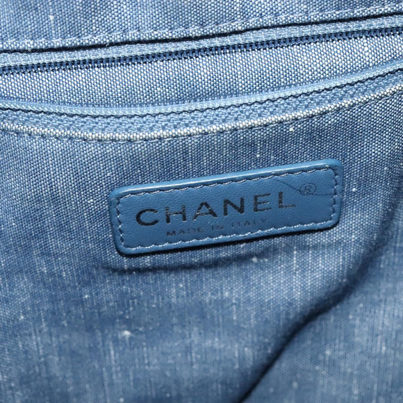 CHANEL Chain Hand Bag Canvas Blue Silver CC Auth bs25208