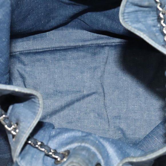 CHANEL Chain Hand Bag Canvas Blue Silver CC Auth bs25208