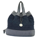 CHANEL Chain Hand Bag Canvas Blue Silver CC Auth bs25208-13