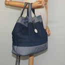 CHANEL Chain Hand Bag Canvas Blue Silver CC Auth bs25208-23