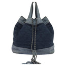 CHANEL Chain Hand Bag Canvas Blue Silver CC Auth bs25208-2