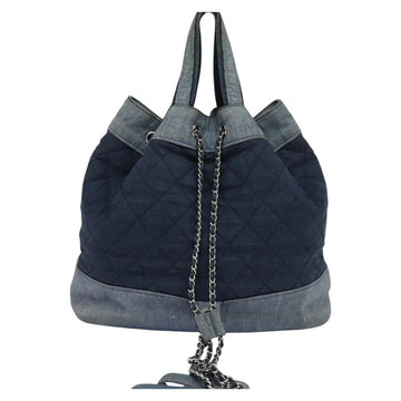 CHANEL Chain Hand Bag Canvas Blue Silver CC Auth bs25208 - 0